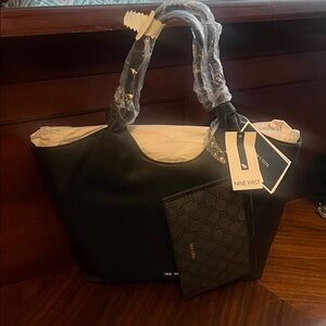 Nine West Black Tote with Patterned Pouch